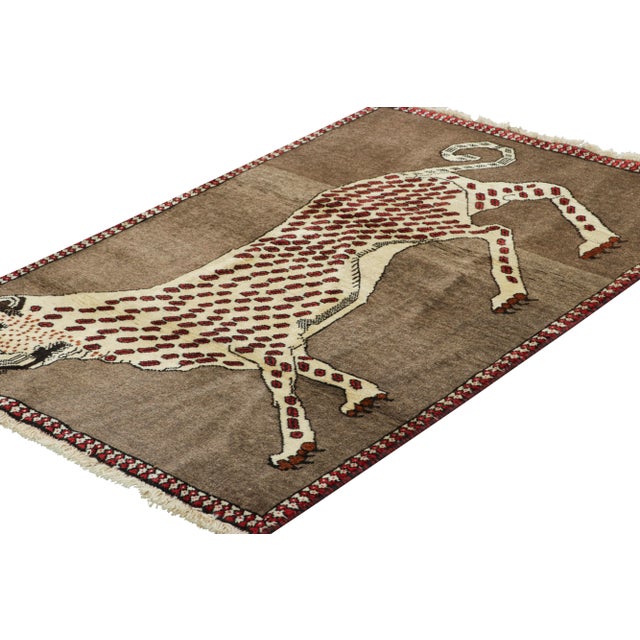 Rug & Kilim Vintage Gabbeh Persian Rug, Cream and Brown With Leopard Pictorial - Rug & Kilim For Sale - Image 4 of 7