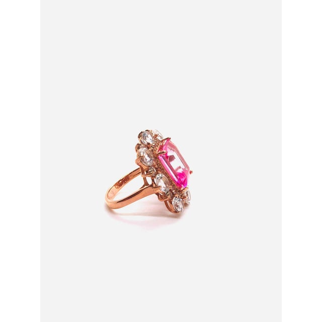 Bochic Capri Vintage Pink & White Topaz Ring in 18K Gold & Silver For Sale - Image 9 of 10