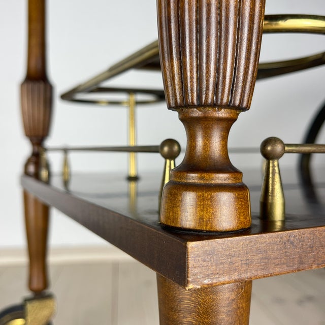 1970s Mid-Century Modern Wooden Bar Cart Trolley, Italy, 1970s For Sale - Image 5 of 18