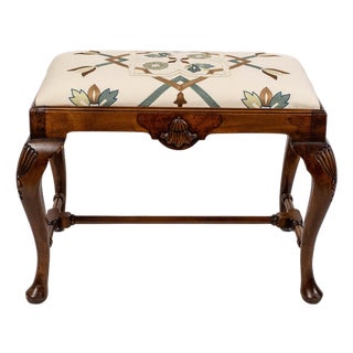Mid 20th Century Queen Anne Custom Upholstered Petite Bench With Cabriole Legs For Sale
