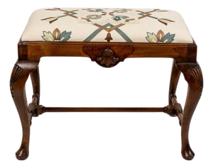 Mid 20th Century Queen Anne Custom Upholstered Petite Bench With Cabriole Legs