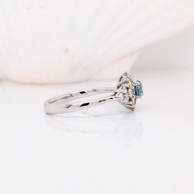 Blue Diamond Ring With Earth Mined Diamond Accents: Solid 14k Gold, Round 4mm, Size 6.75 For Sale - Image 10 of 11