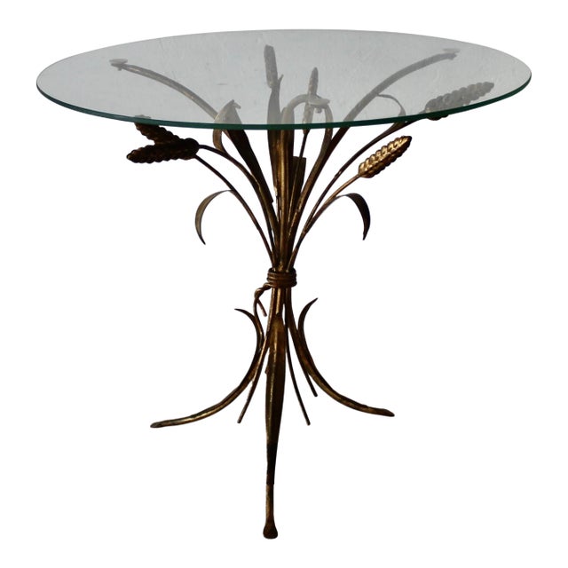 1960s Hans Kögl Style Midcentury Gilded Floral Tole Side Table For Sale
