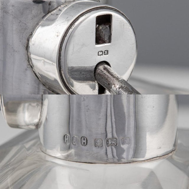 20th Century English Solid Silver & Glass Spirit Decanter with Lock & Key, 1920s For Sale - Image 10 of 14