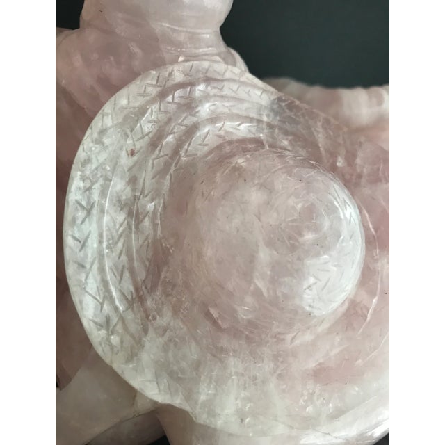 Wood Antique Chinese Child & Ox Carved Rose Quartz Statue on Wooden Base For Sale - Image 7 of 9