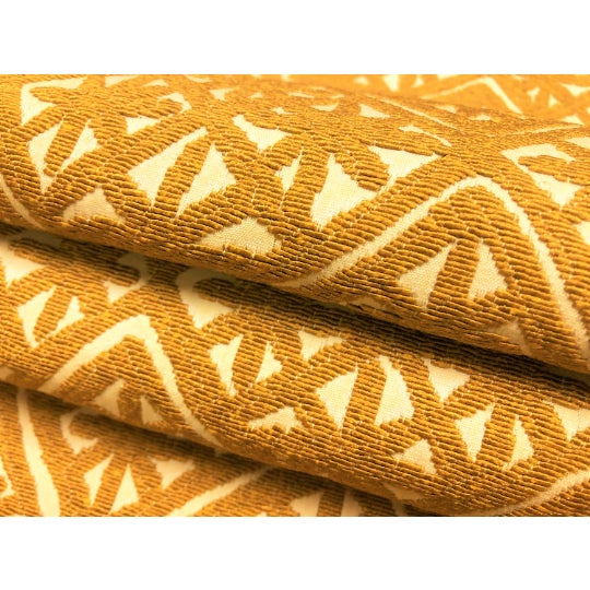 Designer Water & Stain Resistant Heavy Duty Mustard Gold Beige Floral Diamond Upholstery Fabric For Sale - Image 4 of 4