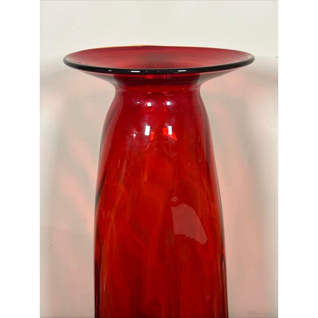 Mid 20th Century 1970s Blenko #7049 22” Joel Meyers Optic Triangle Floor Vase Red Tangerine MCM For Sale - Image 5 of 6