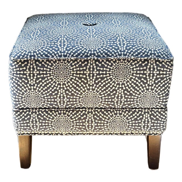 Ethan Allen Vintage Square Geometric Sunburst Medallion Ottoman For Sale