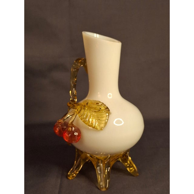 Antique Stevens & Williams Custard Uranium Glass Vase Applied Cherries Victorian C. 1880s For Sale - Image 9 of 18