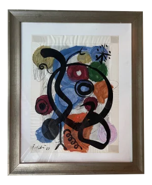 Mid 20th Century Abstract Expressionist Figurative Mixed-Media Painting by Peter Keil, Framed