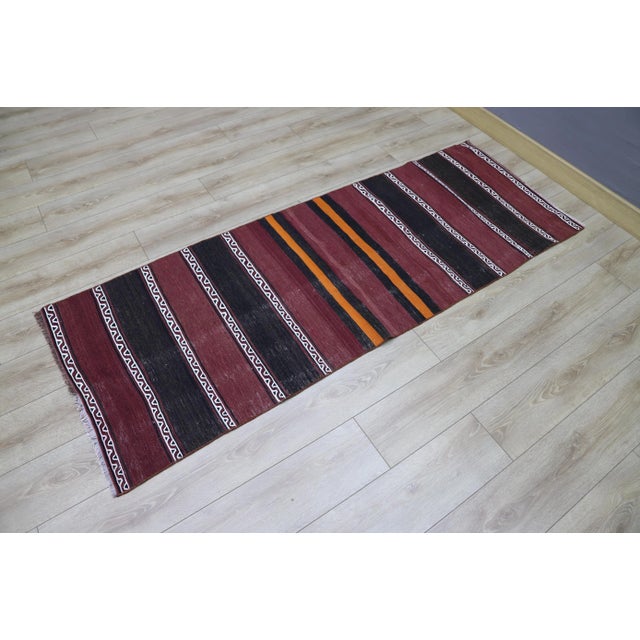 1970s Mid-Century Burgundy Striped Kilim For Sale - Image 9 of 13