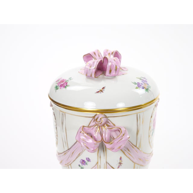 Pink KPM Porcelain Covered Centerpiece Vase / Ribbon Decoration, Germany, Circa 1960 For Sale - Image 8 of 14