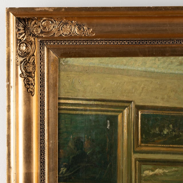 Original oil on canvas painting of Interior with two women at a card table. Signed and dated Fritz Kraul 1912. Condition:...