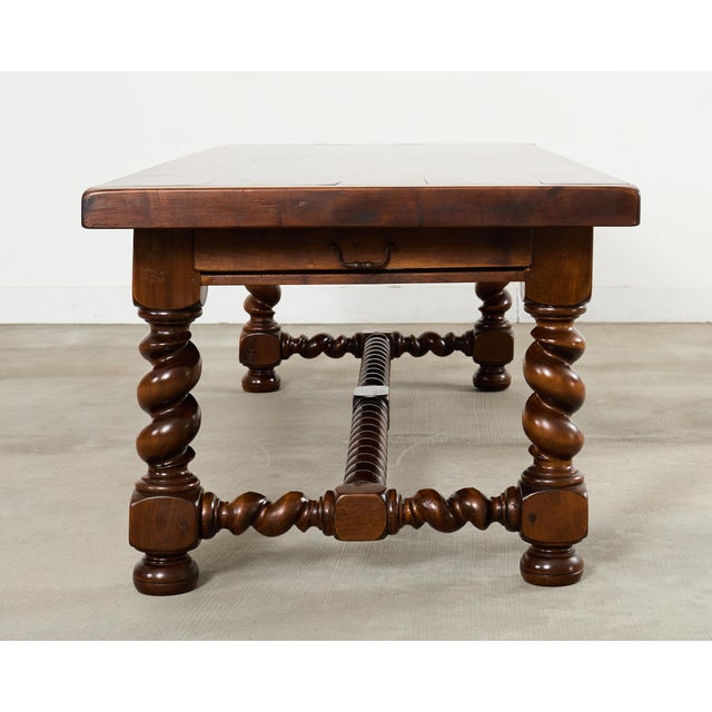 Country French Oak Farmhouse Barley Twist Trestle Dining Table For Sale In Sacramento - Image 6 of 18