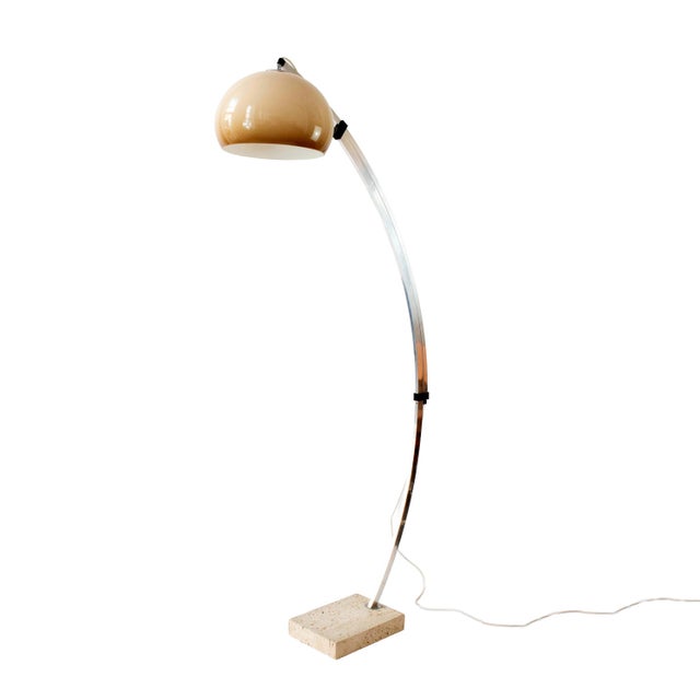 Goffredo Reggiani Space Age Arc Floor Lamp with Travertine Base attributed to Goffredo Reggiani, Italy, 1970s For Sale - Image 4 of 11