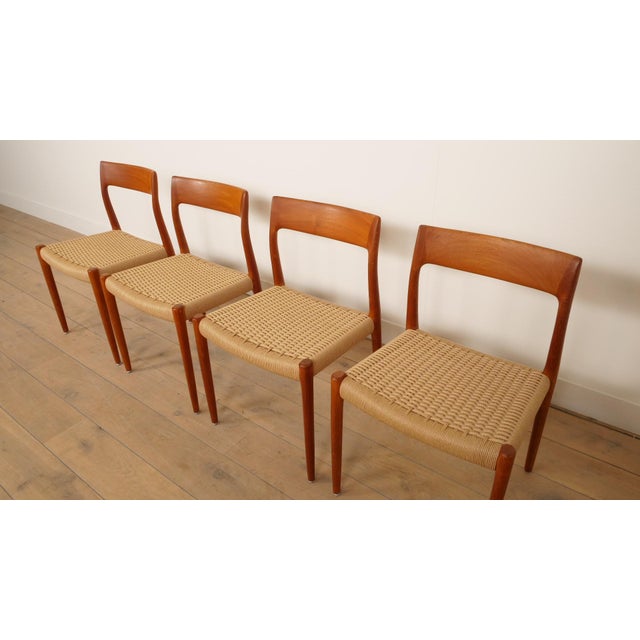 Papercord & Teak Model 77 Dining Chairs by Niels Otto Møller for J.L. Møllers, 1960s, Set of 4 For Sale - Image 10 of 16