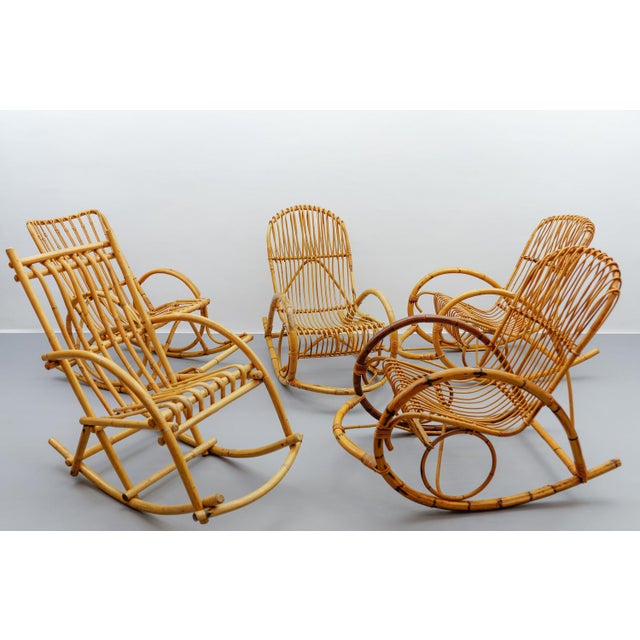 Mid-Century Modern Rattan and Bamboo Rocking Chair, 1960s For Sale - Image 9 of 11