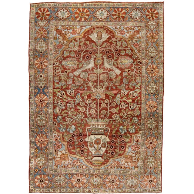 Antique Bakhtiari Persian Handmade Medallion Rust Scatter Wool Rug For Sale - Image 11 of 11