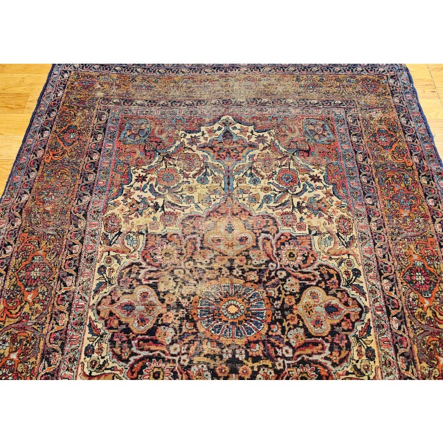 19th Century Persian Kashan Rug, Hand-Knotted Wool, Floral Pattern, Ivory & Saffron,5x7 For Sale - Image 9 of 16