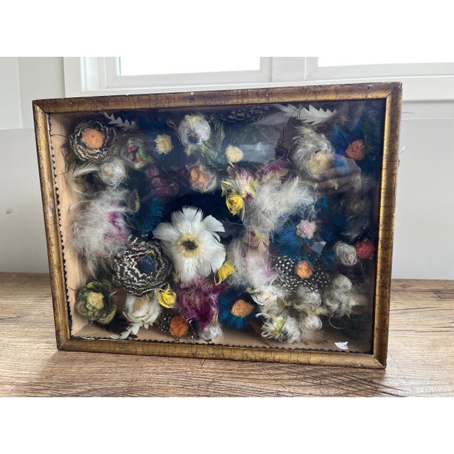Antique Primitive 19th Century American Victorian Flower Feathers Framed In A Wood Shadow Box Shadow Box Artwork Amazing...