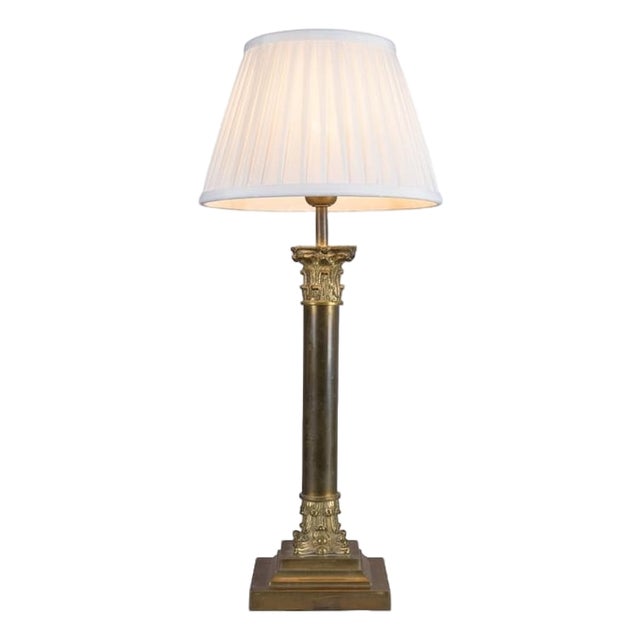 Dutch Neoclassical Brass Column Table Lamp, 1950s For Sale