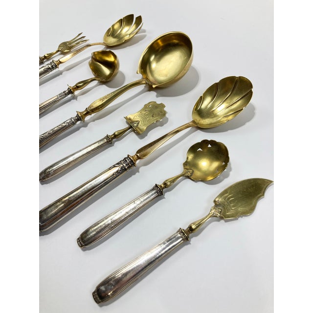 Antique French Repoussé Sterling Silver and Gold Vermeil Hors d'Oeuvres Set - 8 Pieces For Sale - Image 4 of 9