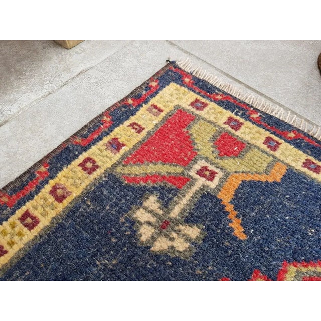 Textile 1950s Burgundy and Navy Blue Rug For Sale - Image 7 of 10