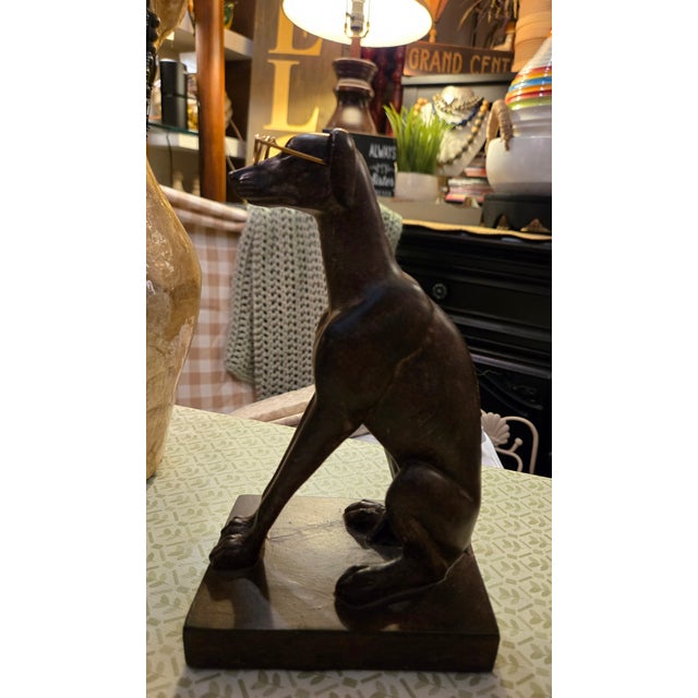 Plastic 1980s Heavy Bronze Finish Greyhound Statue on a Base With Wire Glasses For Sale - Image 7 of 9