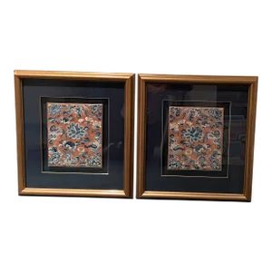 Early 18th Century Antique Framed Embroidered Chinese Robe Piece - Set of Two