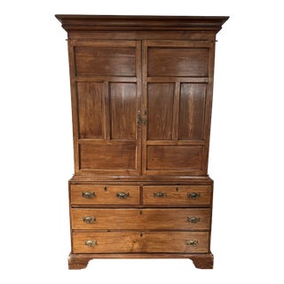 Late 19th C English Cherry Wood Linen Press For Sale