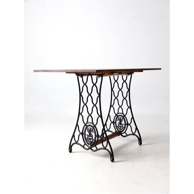 American Antique Singer Iron Base Table With Wood Top For Sale - Image 3 of 15