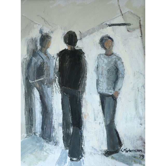 1979 Modernist 'Between Presences' Vintage Original Swedish Figurative Oil Painting, Framed For Sale - Image 11 of 12