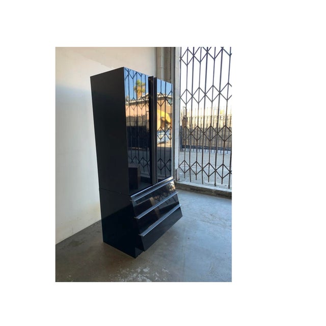 1980s 1980s Post Modern Black Lacquer Armoire For Sale - Image 5 of 7