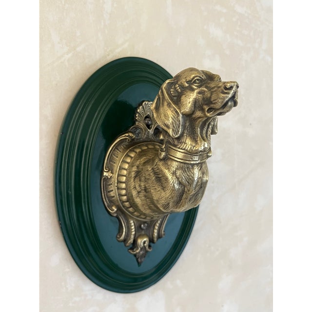 Brass Dog Leash Hook on Green Oval Backplate For Sale - Image 4 of 10
