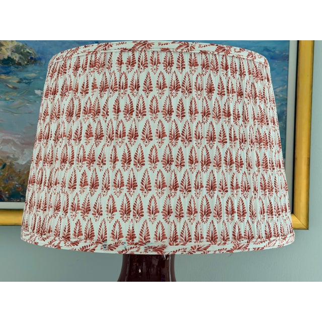 Tall Sang De Boeuf Oxblood Red Chinese Porcelain Lamp With Shade For Sale - Image 10 of 10