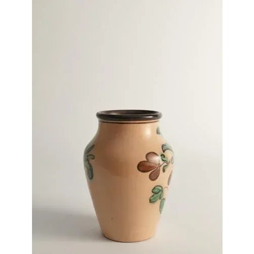1920s Art Nouveau Flower Motif Earthenware Vase by Sala, Sweden, 1920s For Sale - Image 5 of 13