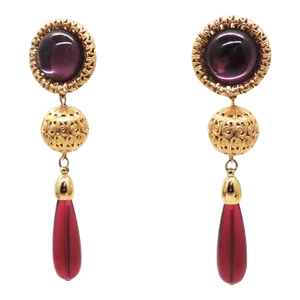 Vintage Signed Napier Limited Edition Faux-Amethyst & Ruby Drop Pierced Earrings - 2 Pieces