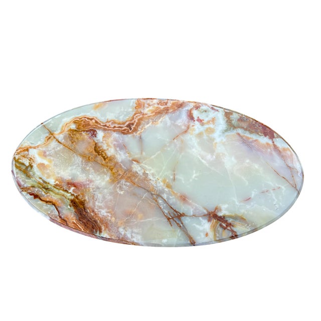 Oval Brass and Onyx Marble Console Coffee Table with Greek Nymphs, 1960s For Sale - Image 6 of 8
