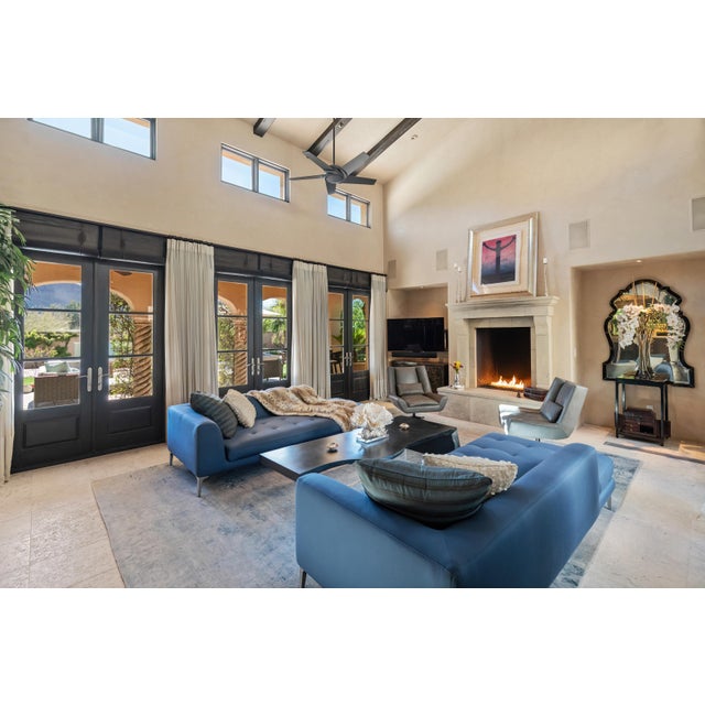 Stunning Roche Bobois pair of sofas. Upholstered in slate blue polished wool and in excellent condition. Not marked or...