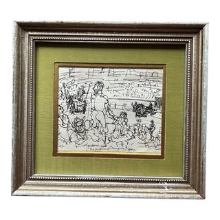 1960’s Pen & Ink Drawing of Spanish Bull Fight by Joseph Kardonne For Sale