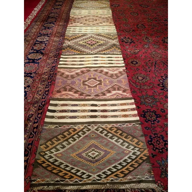 Brown Vintage Moroccan Handwoven Kilim Runner in Geometric Medallion Pattern in Earth Tone Colors For Sale - Image 8 of 8