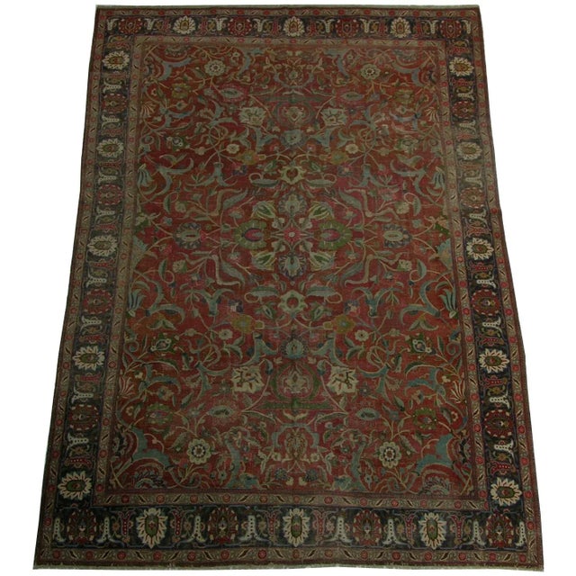 19th Century 1900s Antique Persian Tabriz Rug with Floral Design For Sale - Image 5 of 9