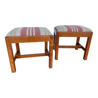 2000s Eldred Wheeler Tiger Maple Ottomans - a Pair For Sale