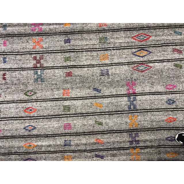 Textile 1960s Vintage Rainbow Turkish Handmade Natural Wool Organic Kilim Rug- 6′9″ × 9′3″ For Sale - Image 7 of 11