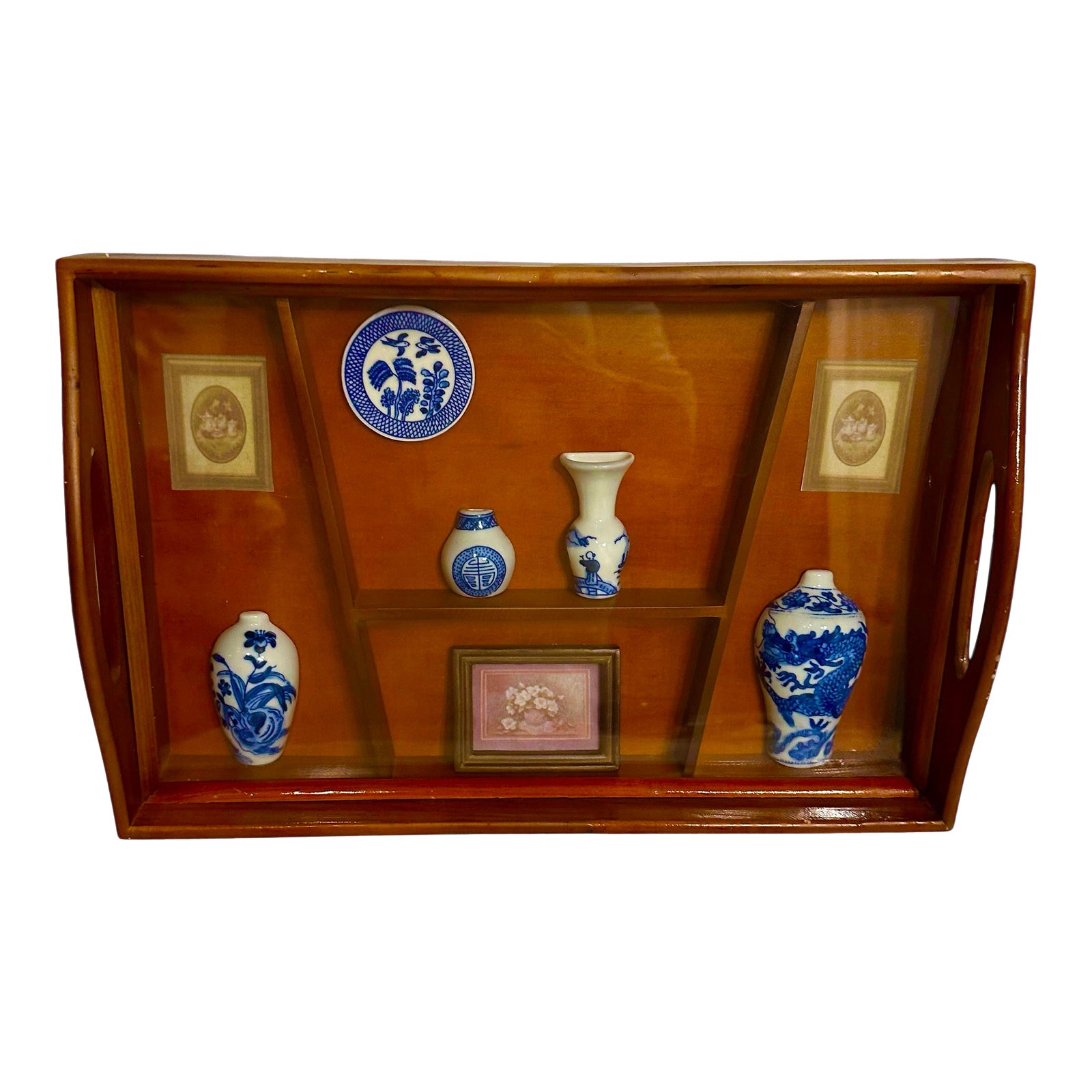 Vintage Decorative Blue & White Display Tray | Chairish