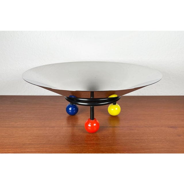 Black Postmodern Chrome Tripod Metal Bowl, 1980s For Sale - Image 8 of 18