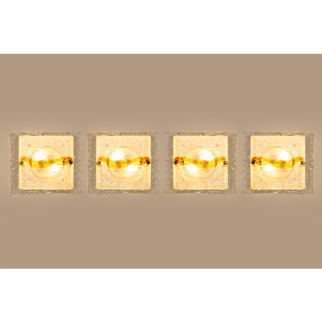 1970s Cristal and Yellow Quilt Wall Lamps by Toni Zuccheri for Venini, Italy, 1970s, Set of 4 For Sale - Image 5 of 18