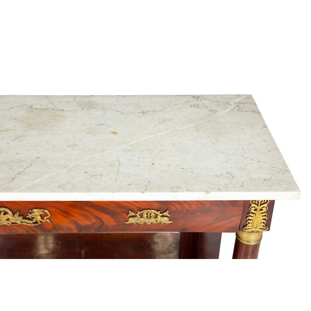 Wood French Empire Antique Mahogany Gilt Bronze Marble Pier Table Circa 1820 For Sale - Image 7 of 18