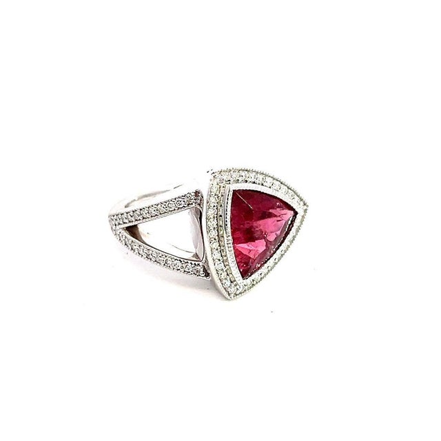 Metal Natural Tourmaline Diamond Ring 7 14k W Gold 4.38 TCW Certified For Sale - Image 7 of 15