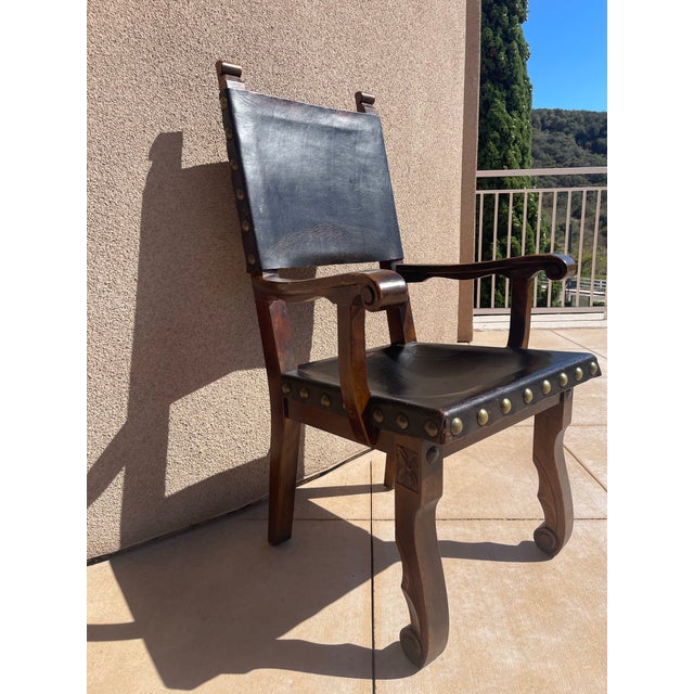 Wood Early 20th Century Old World Spanish Revival Colonial Frailero Armchair For Sale - Image 7 of 12